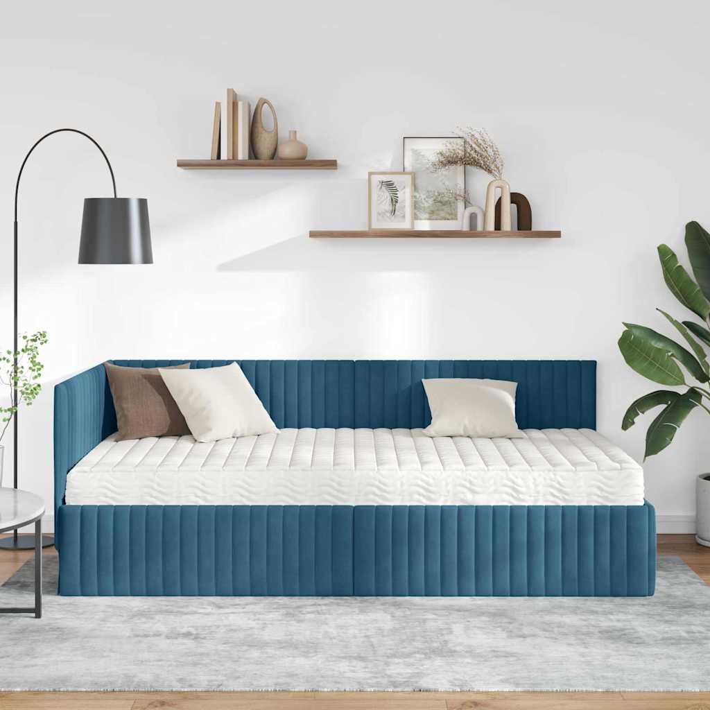 Eckbettgestell mit Matratze 2 stk. Blau 90 x 200 cm Samt