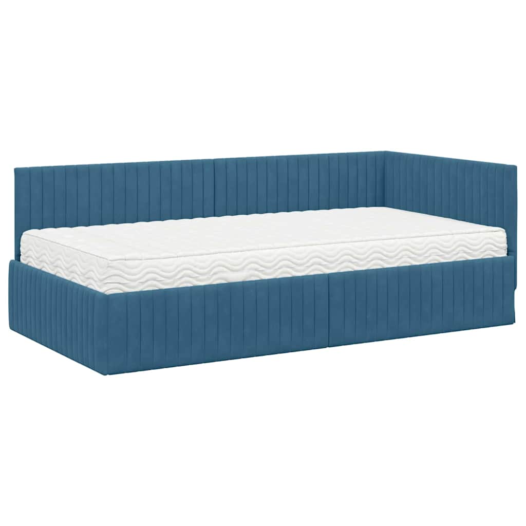 Eckbettgestell mit Matratze 2 stk. Blau 90 x 200 cm Samt