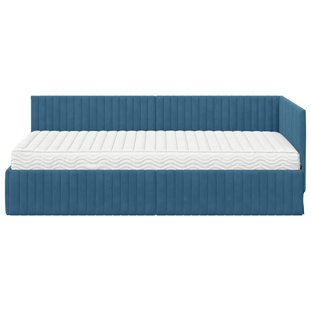 Eckbettgestell mit Matratze 2 stk. Blau 90 x 200 cm Samt