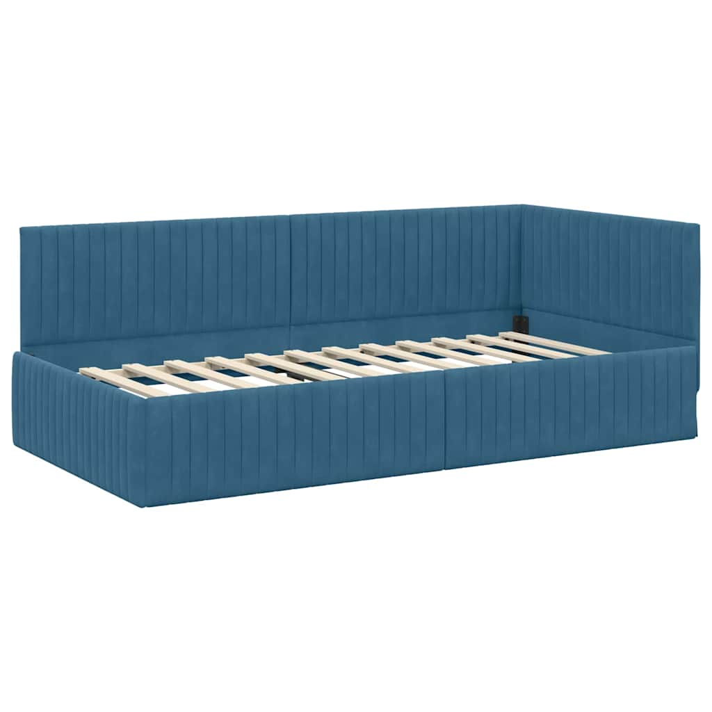 Eckbettgestell mit Matratze 2 stk. Blau 90 x 200 cm Samt