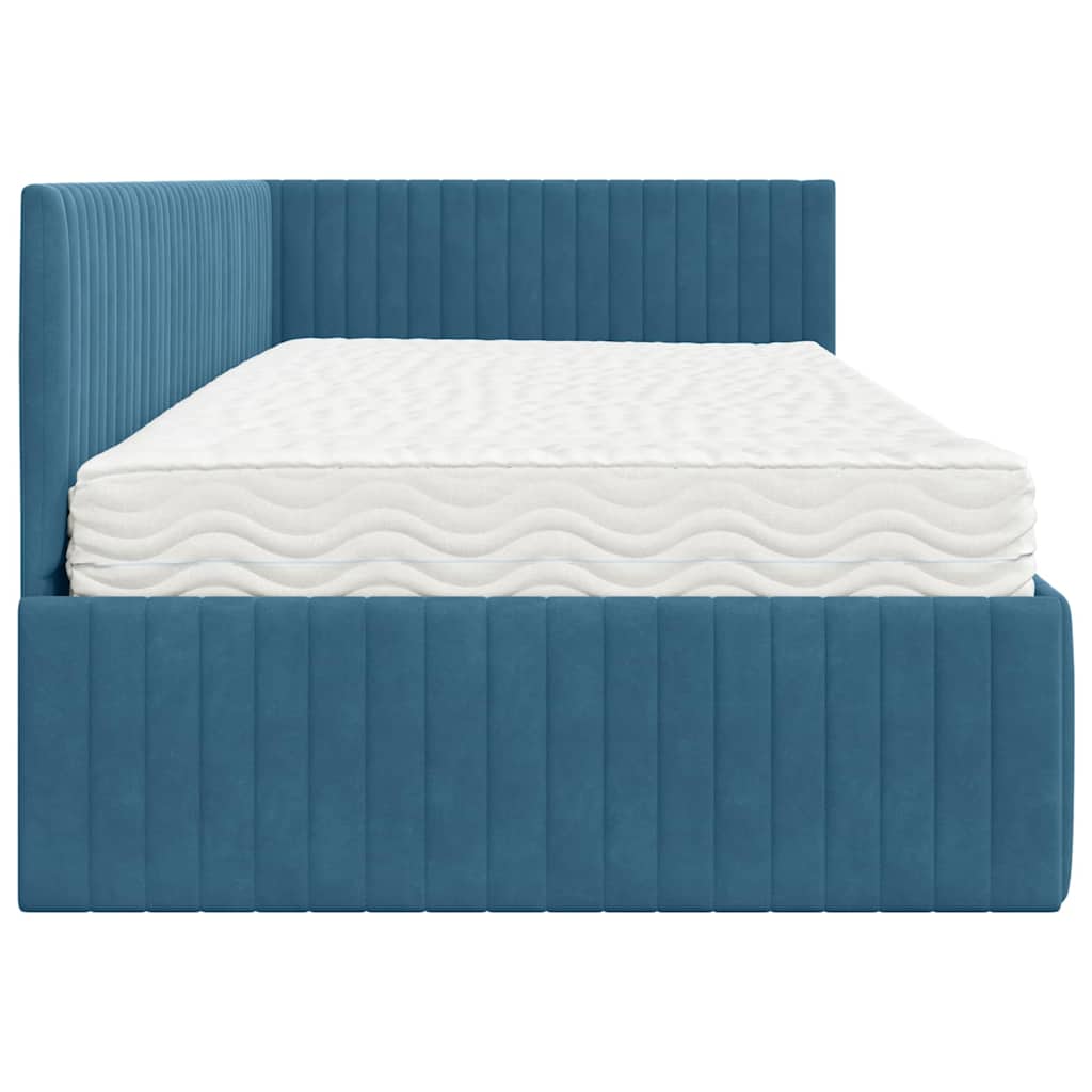 Eckbettgestell mit Matratze 2 stk. Blau 90 x 200 cm Samt