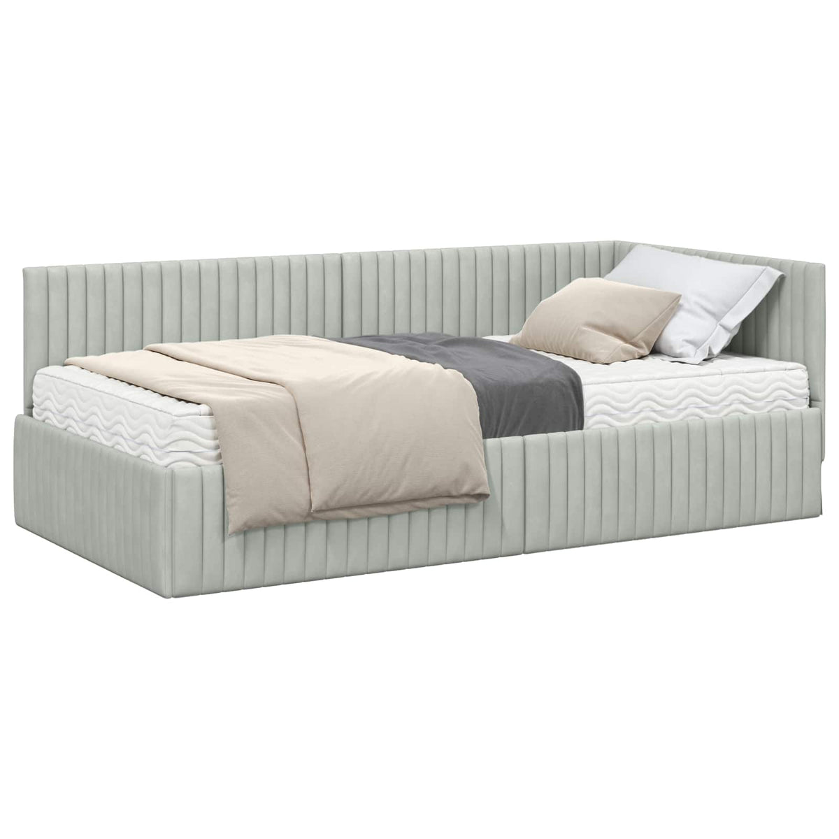 Eckbettgestell mit Matratze 2 stk. Hellgrau 90 x 200 cm Samt