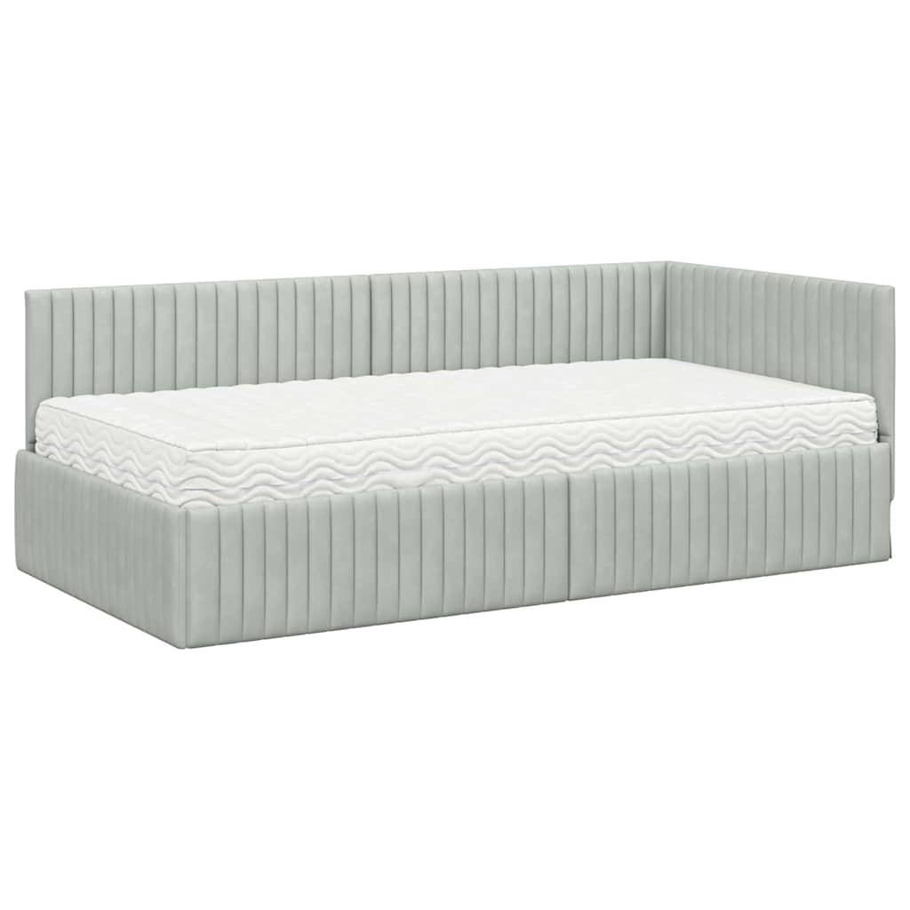 Eckbettgestell mit Matratze 2 stk. Hellgrau 90 x 200 cm Samt