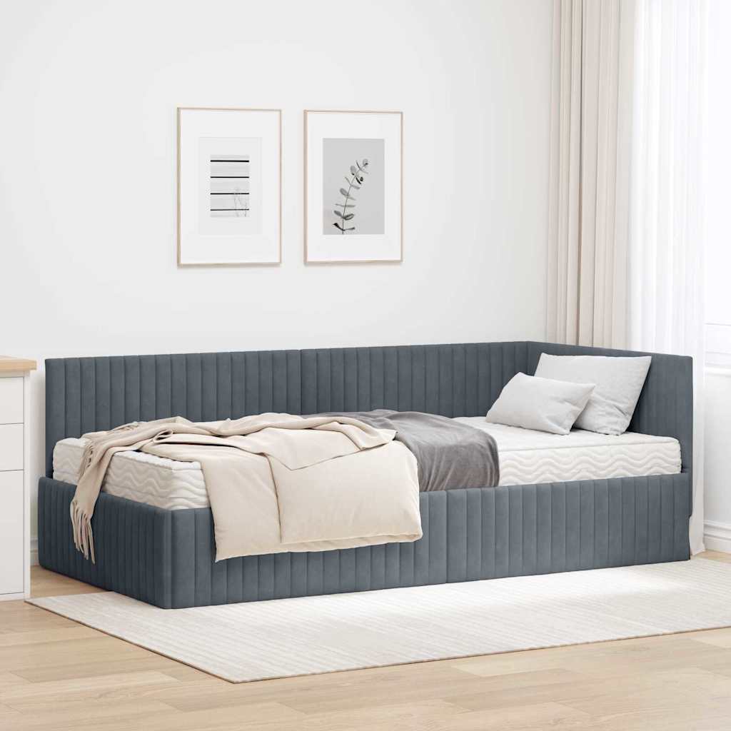 Eckbettgestell mit Matratze 2 stk. Dunkelgrau 90 x 200 cm Samt