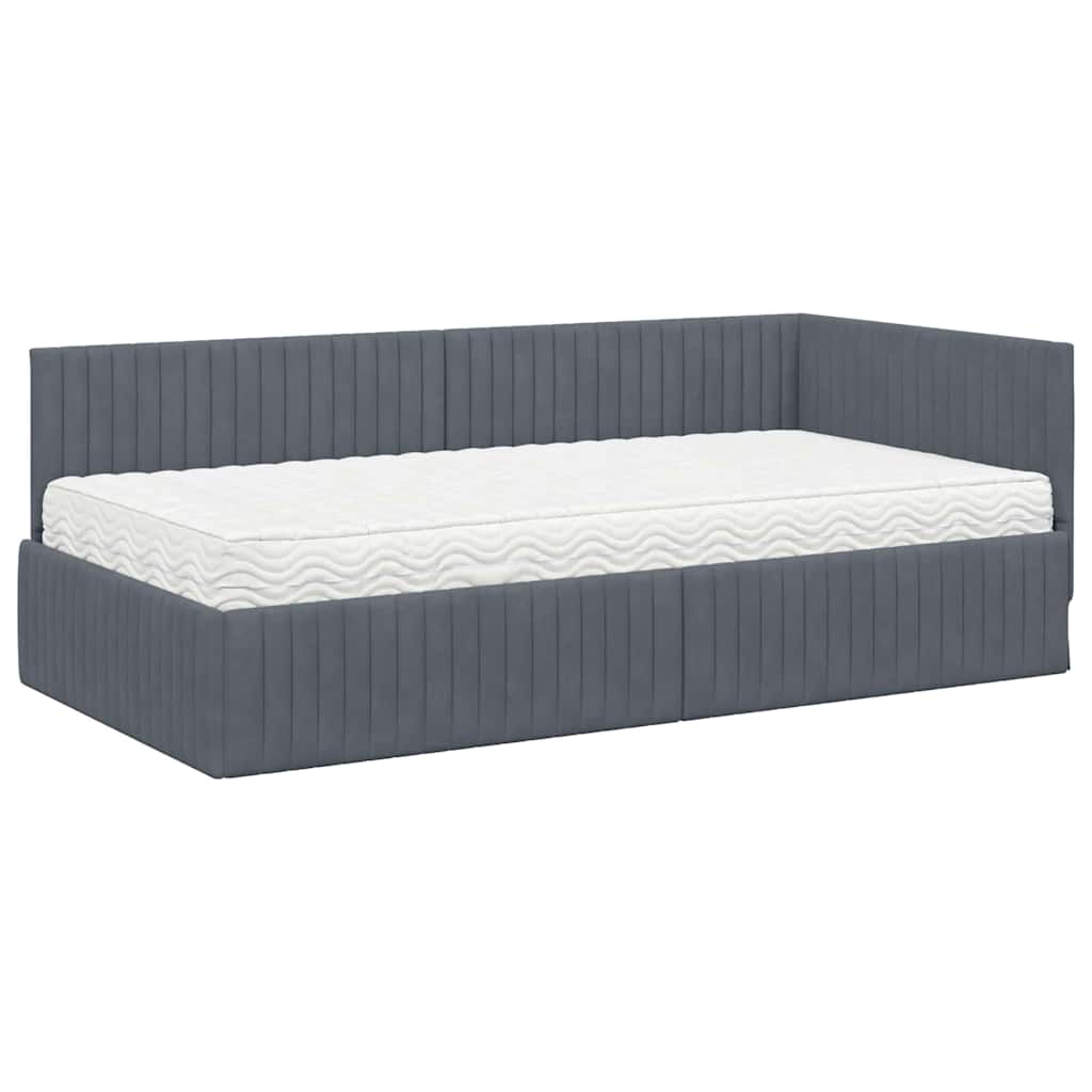 Eckbettgestell mit Matratze 2 stk. Dunkelgrau 90 x 200 cm Samt