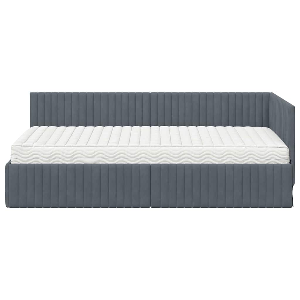 Eckbettgestell mit Matratze 2 stk. Dunkelgrau 90 x 200 cm Samt
