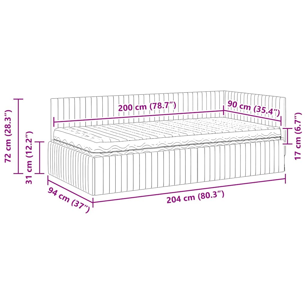 Eckbettgestell mit Matratze 2 stk. Rosa 90 x 200 cm Samt