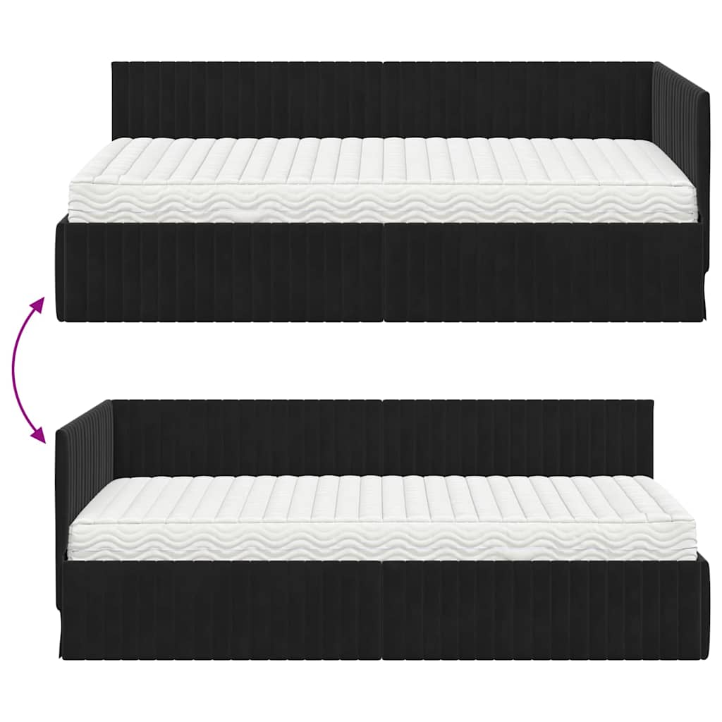 Eckbettgestell mit Matratze 2 stk. Schwarz 90 x 200 cm Samt