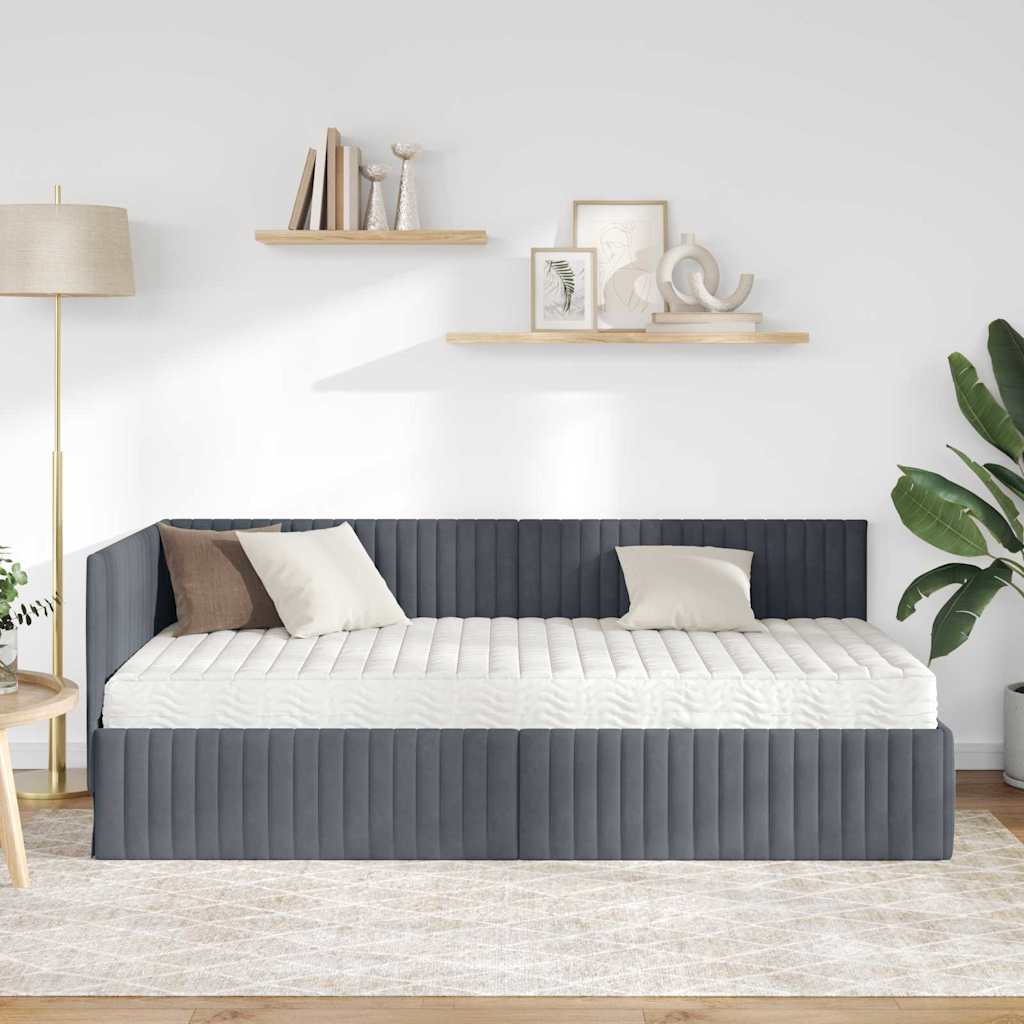 Eckbettgestell mit Matratze 2 stk. Dunkelgrau 100 x 200 cm Samt