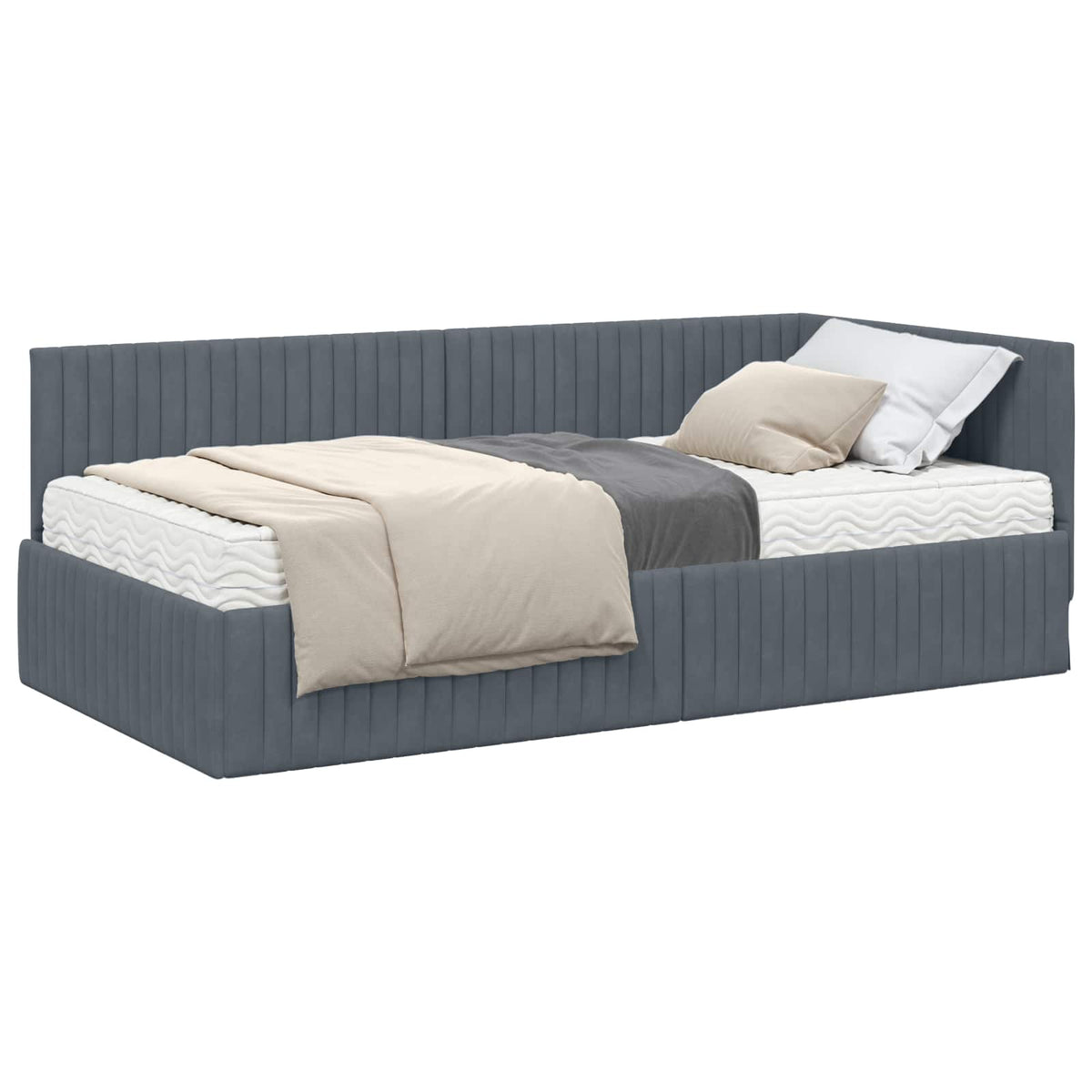 Eckbettgestell mit Matratze 2 stk. Dunkelgrau 100 x 200 cm Samt