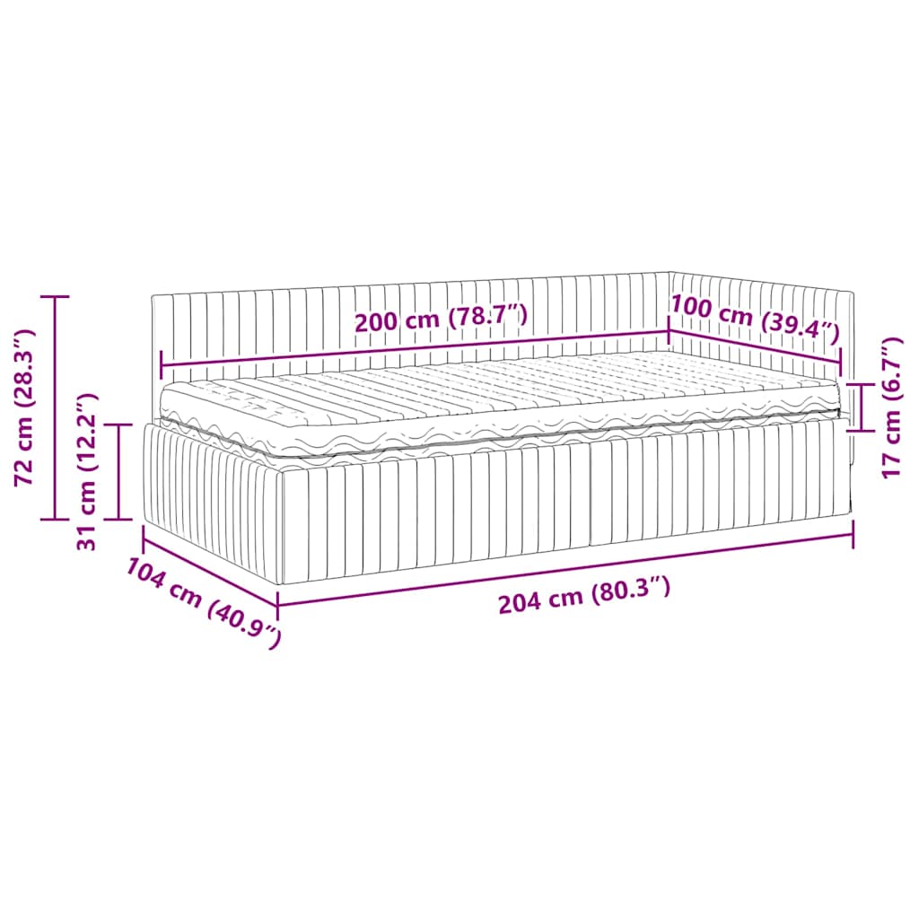 Eckbettgestell mit Matratze 2 stk. Dunkelgrau 100 x 200 cm Samt