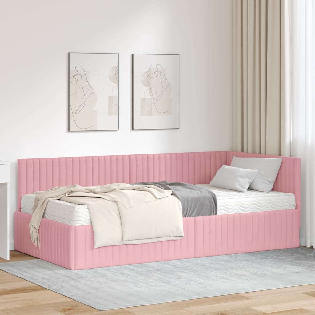 Eckbettgestell mit Matratze 2 stk. Rosa 100 x 200 cm Samt