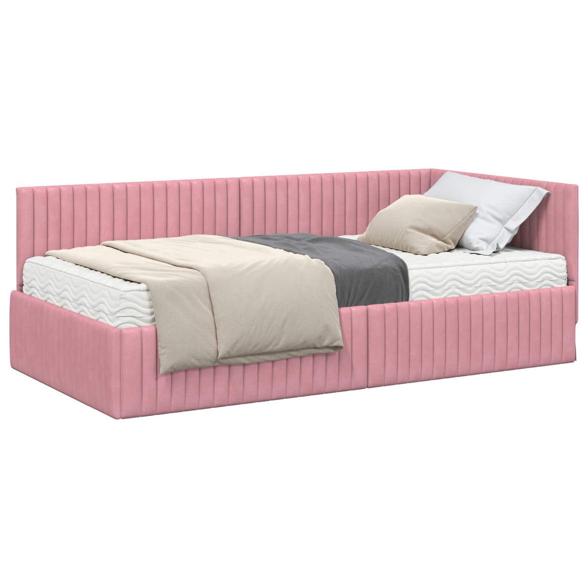 Eckbettgestell mit Matratze 2 stk. Rosa 100 x 200 cm Samt