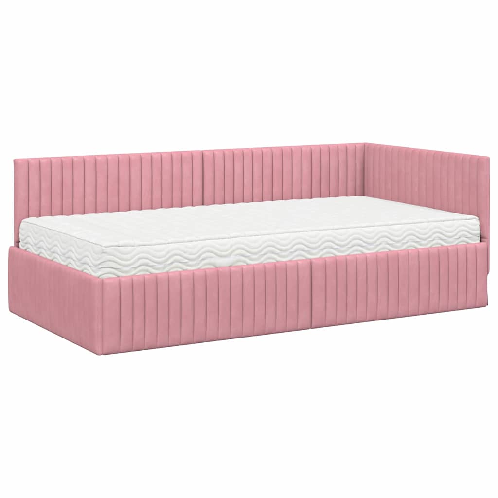 Eckbettgestell mit Matratze 2 stk. Rosa 100 x 200 cm Samt