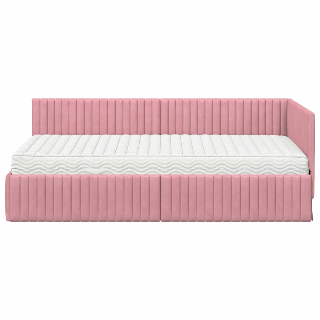 Eckbettgestell mit Matratze 2 stk. Rosa 100 x 200 cm Samt
