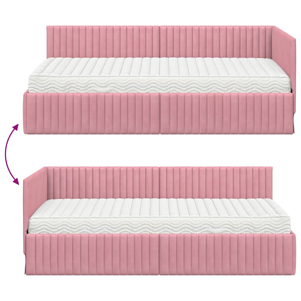 Eckbettgestell mit Matratze 2 stk. Rosa 100 x 200 cm Samt