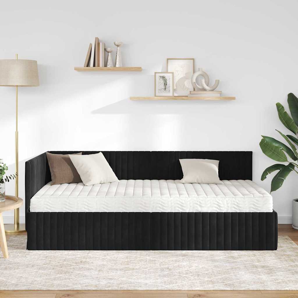 Eckbettgestell mit Matratze 2 stk. Schwarz 100 x 200 cm Samt