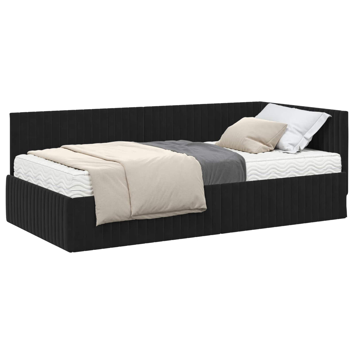 Eckbettgestell mit Matratze 2 stk. Schwarz 100 x 200 cm Samt