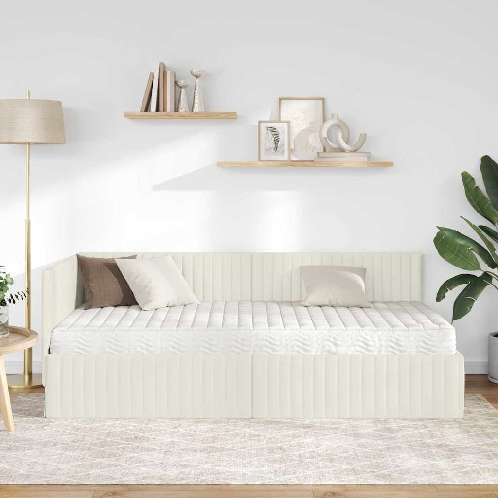 Eckbettgestell mit Matratze 2 stk. Creme 100 x 200 cm Samt