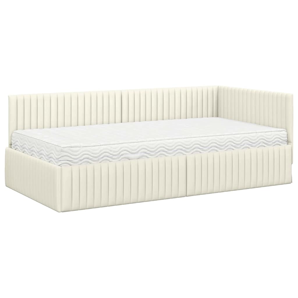 Eckbettgestell mit Matratze 2 stk. Creme 100 x 200 cm Samt