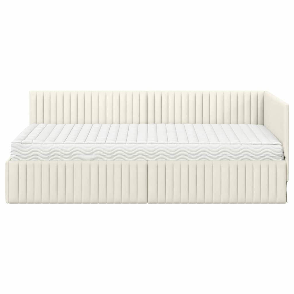 Eckbettgestell mit Matratze 2 stk. Creme 100 x 200 cm Samt