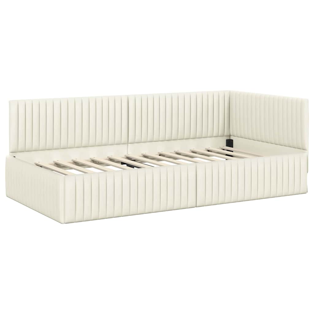 Eckbettgestell mit Matratze 2 stk. Creme 100 x 200 cm Samt