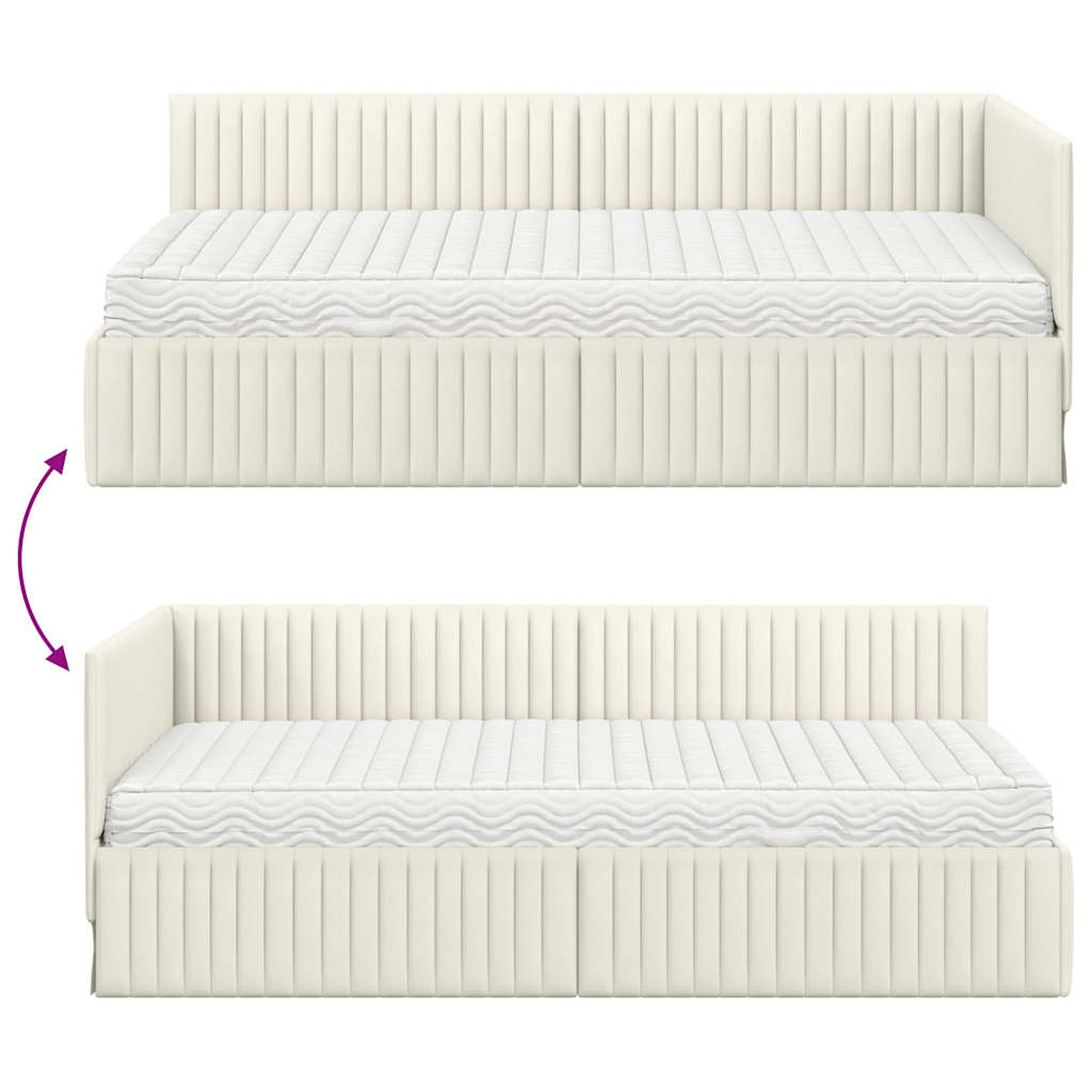 Eckbettgestell mit Matratze 2 stk. Creme 100 x 200 cm Samt