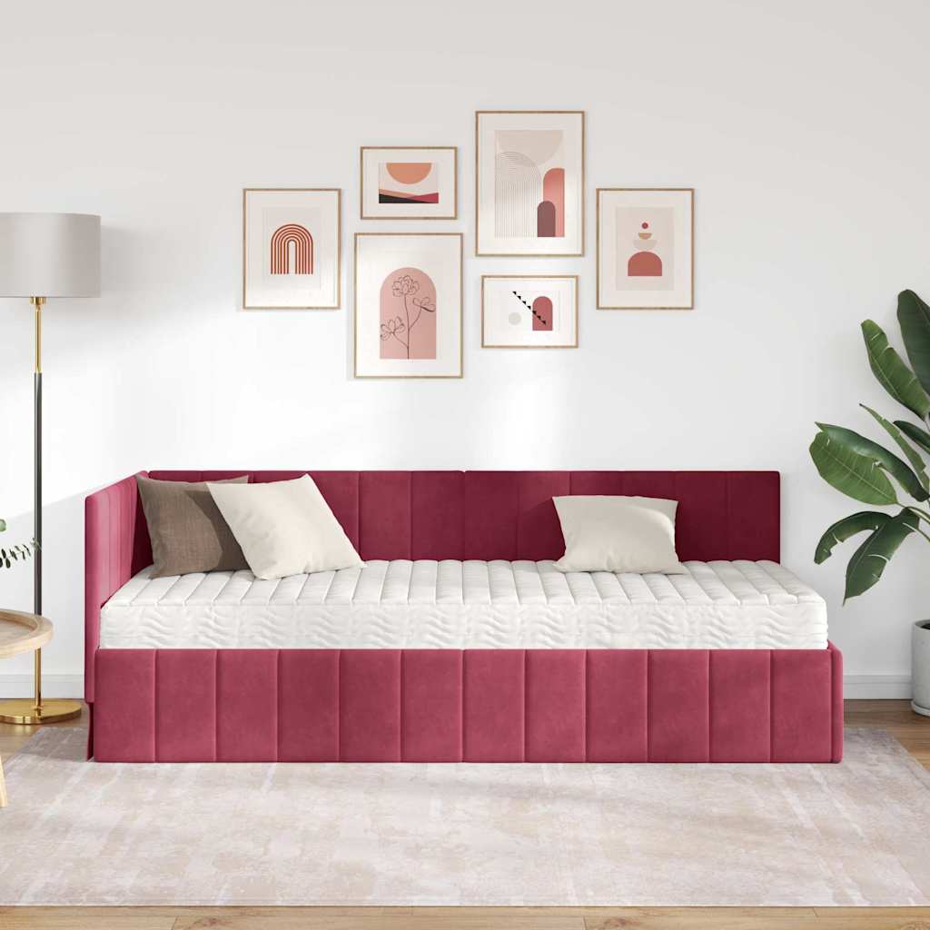 Eckbettgestell mit Matratze Weinrot 80 x 200 cm Samt