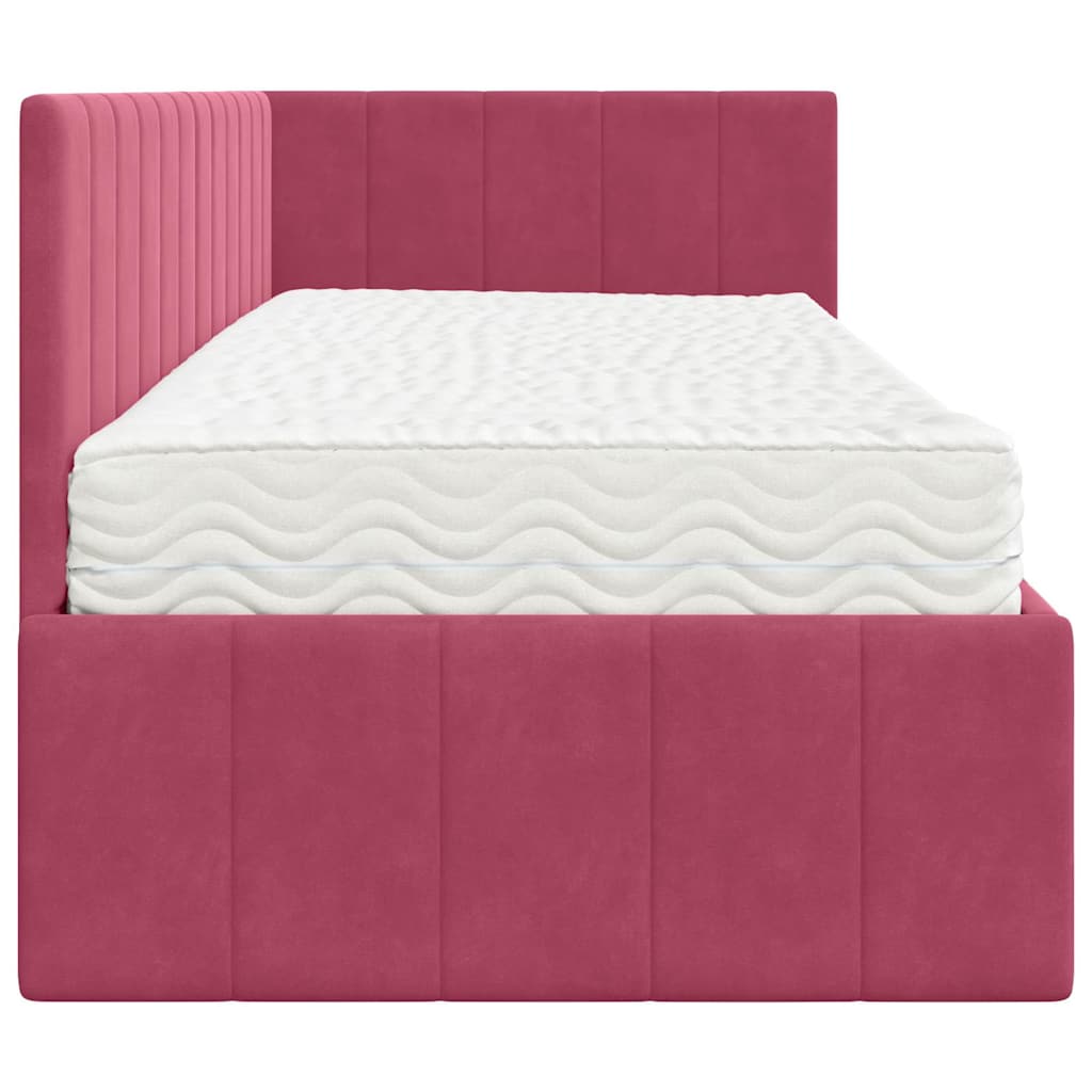 Eckbettgestell mit Matratze Weinrot 80 x 200 cm Samt