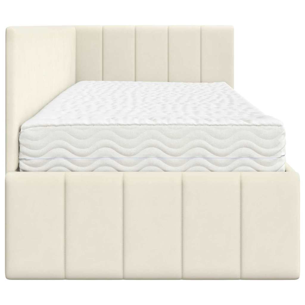 Eckbettgestell mit Matratze mit Kopfteil Creme 80 x 200 cm Samt