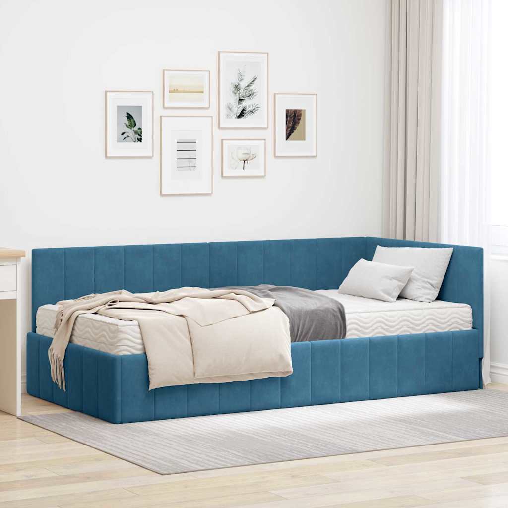 Eckbettgestell mit Matratze 2 stk. Blau 90 x 190 cm Samt