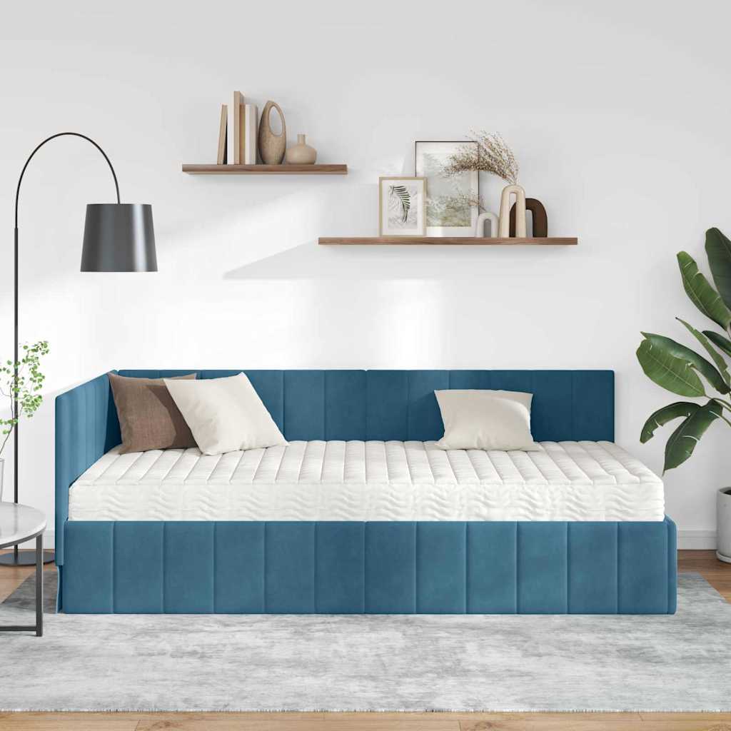 Eckbettgestell mit Matratze 2 stk. Blau 90 x 190 cm Samt