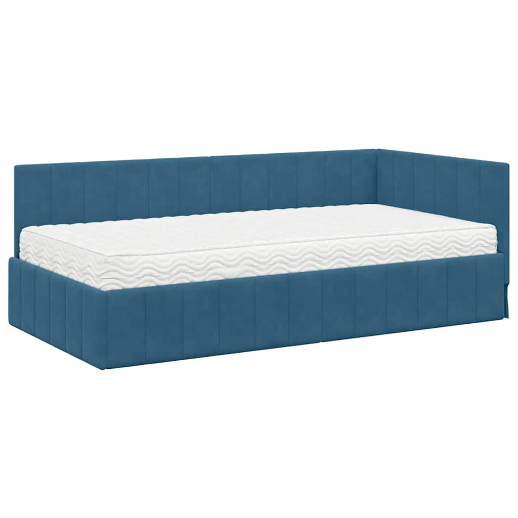 Eckbettgestell mit Matratze 2 stk. Blau 90 x 190 cm Samt