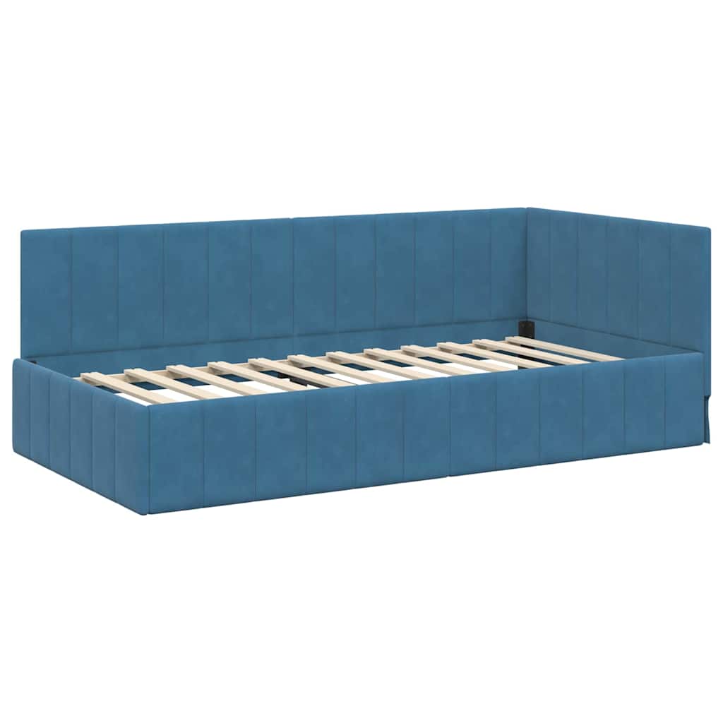 Eckbettgestell mit Matratze 2 stk. Blau 90 x 190 cm Samt