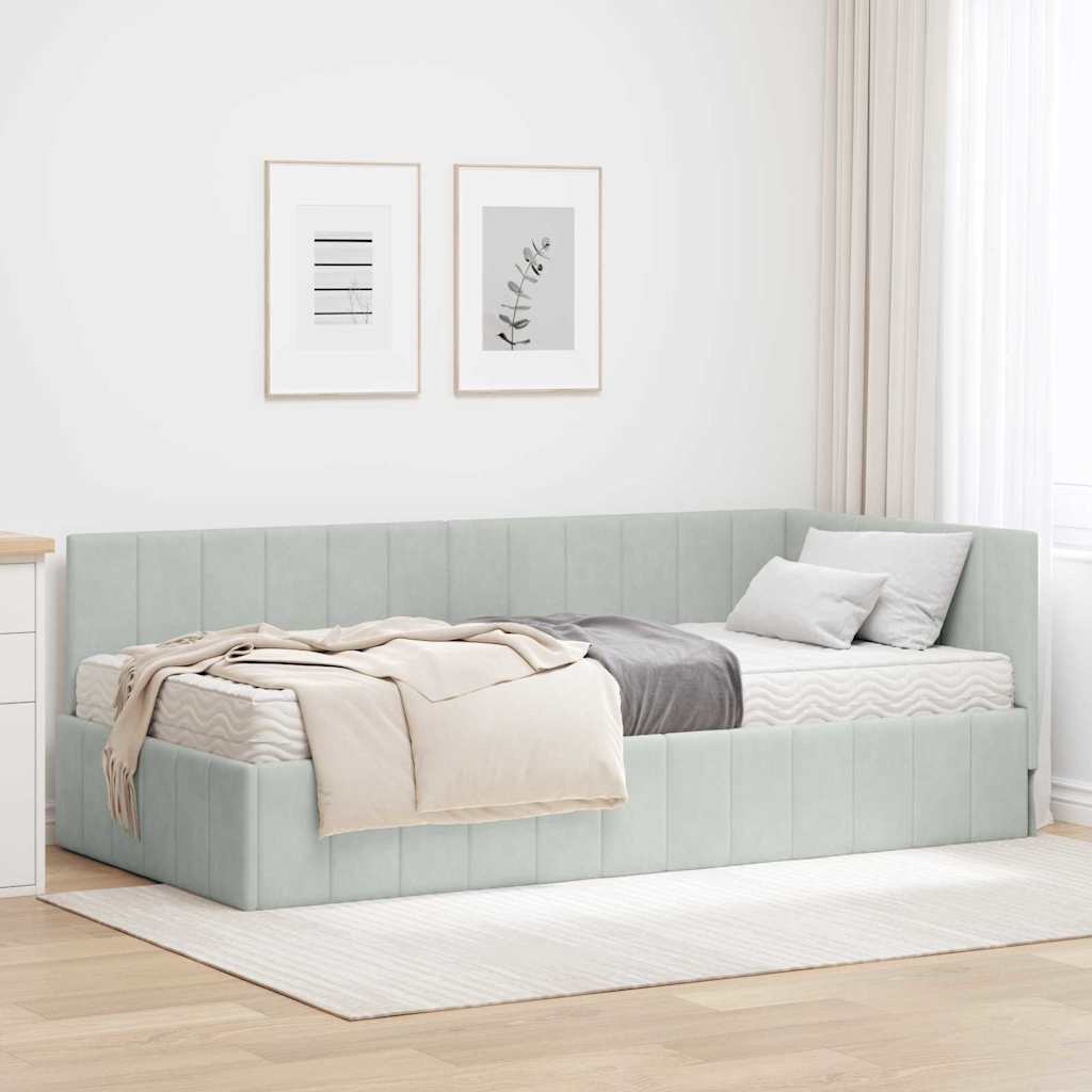 Eckbettgestell mit Matratze 2 stk. Hellgrau 90 x 190 cm Samt