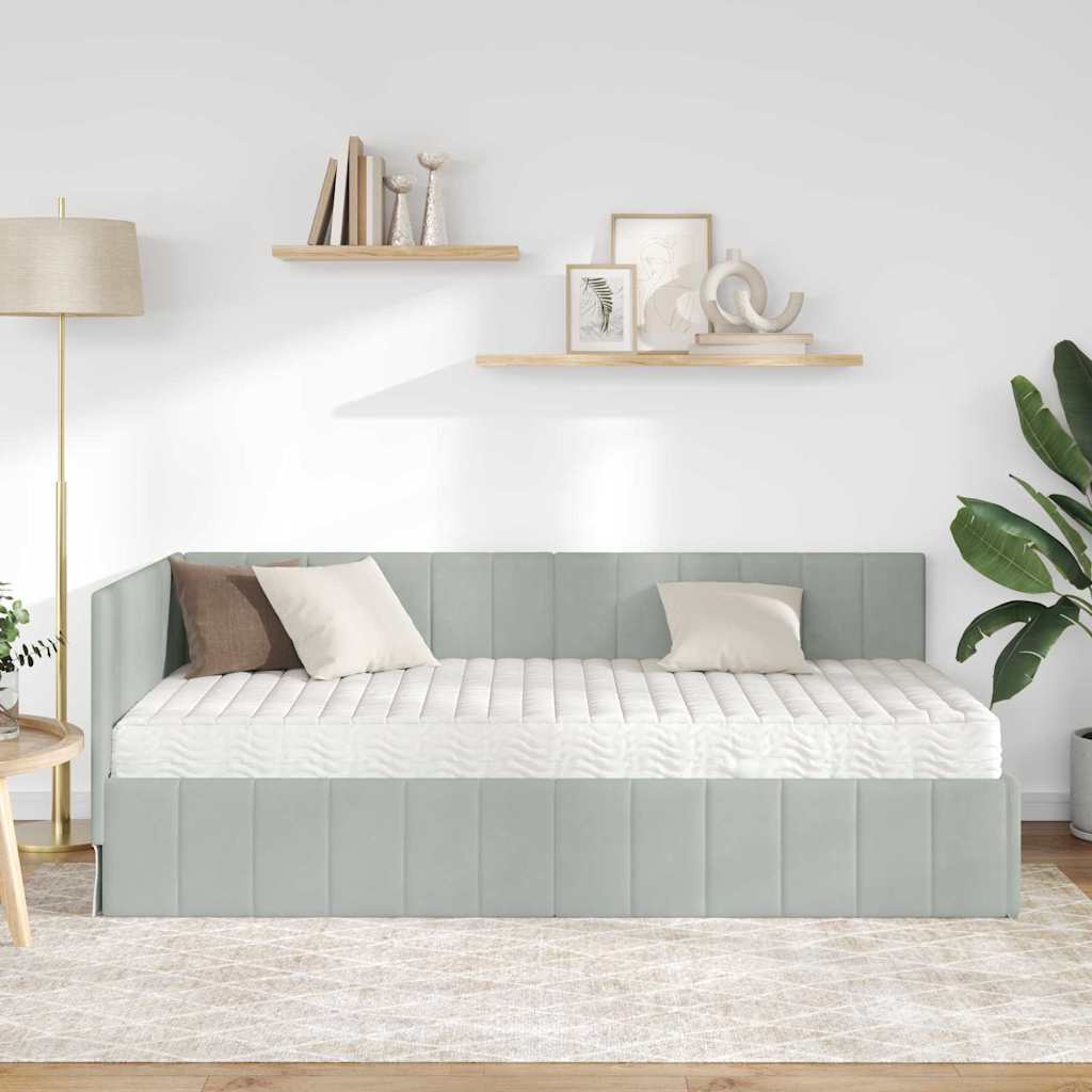 Eckbettgestell mit Matratze 2 stk. Hellgrau 90 x 190 cm Samt