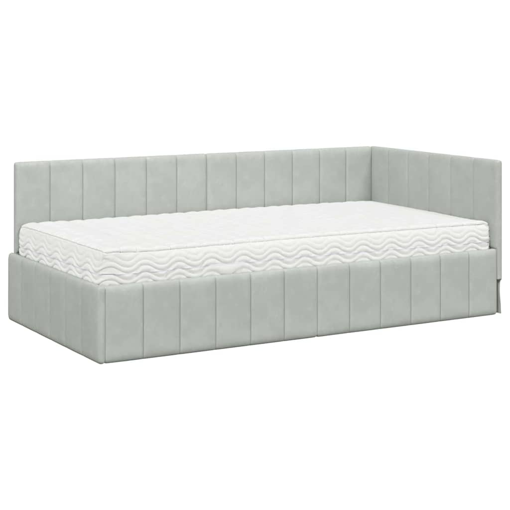 Eckbettgestell mit Matratze 2 stk. Hellgrau 90 x 190 cm Samt