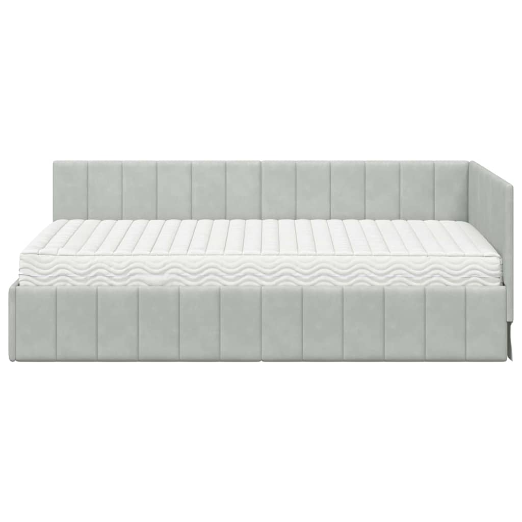 Eckbettgestell mit Matratze 2 stk. Hellgrau 90 x 190 cm Samt