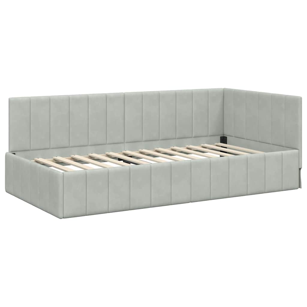 Eckbettgestell mit Matratze 2 stk. Hellgrau 90 x 190 cm Samt