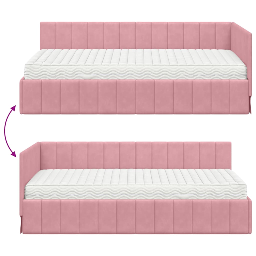 Eckbettgestell mit Matratze 2 stk. Rosa 90 x 190 cm Samt