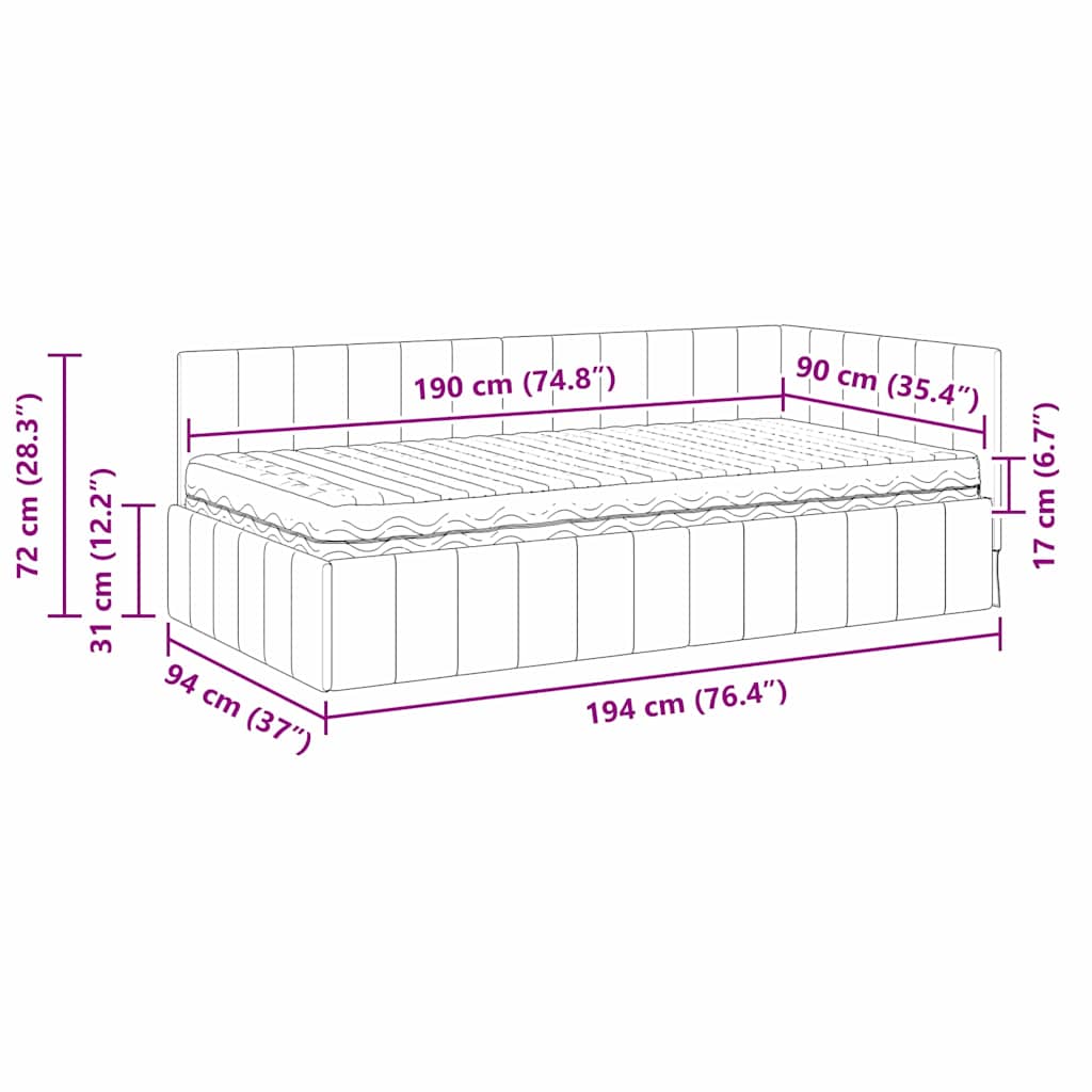Eckbettgestell mit Matratze 2 stk. Rosa 90 x 190 cm Samt