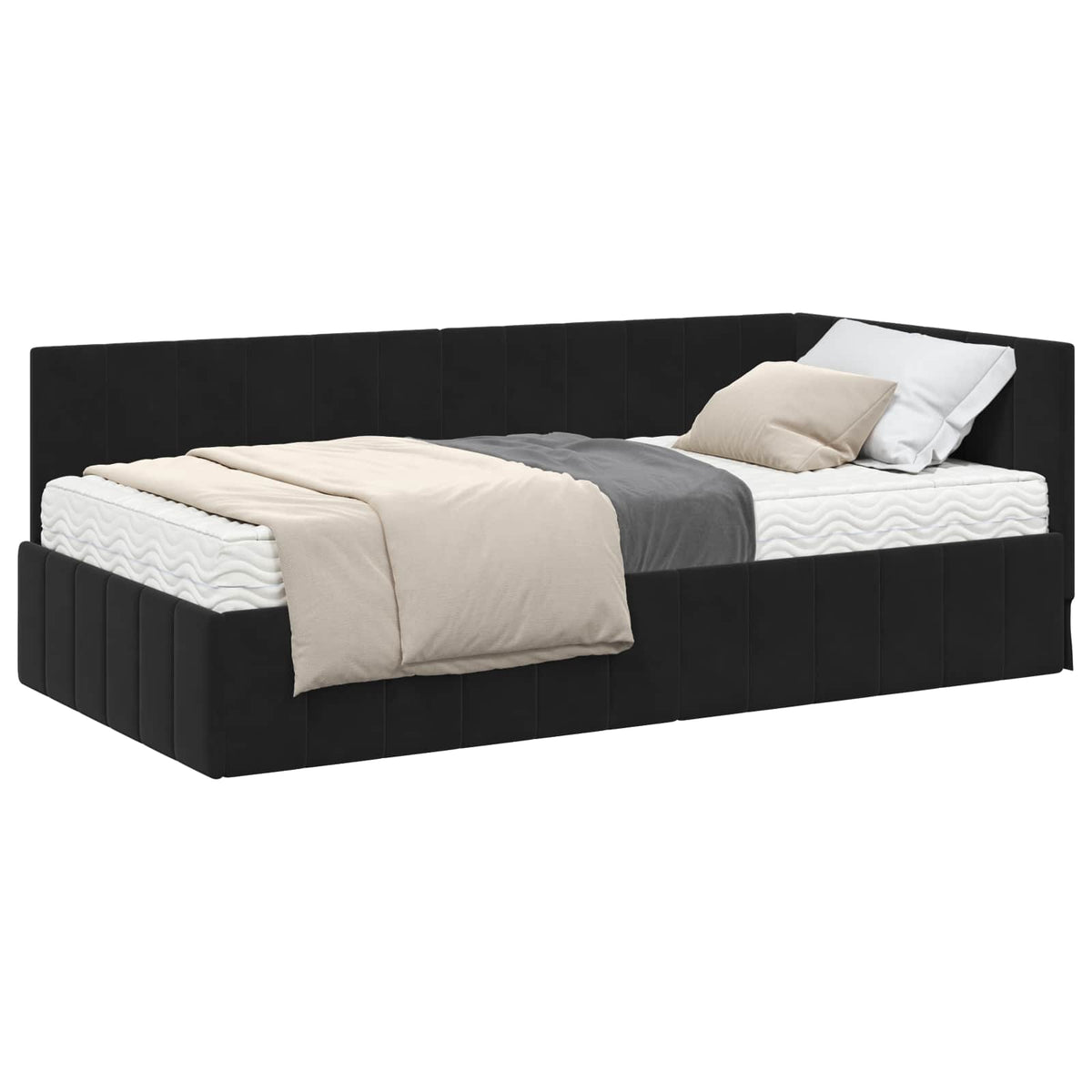 Eckbettgestell mit Matratze 2 stk. Schwarz 90 x 190 cm Samt