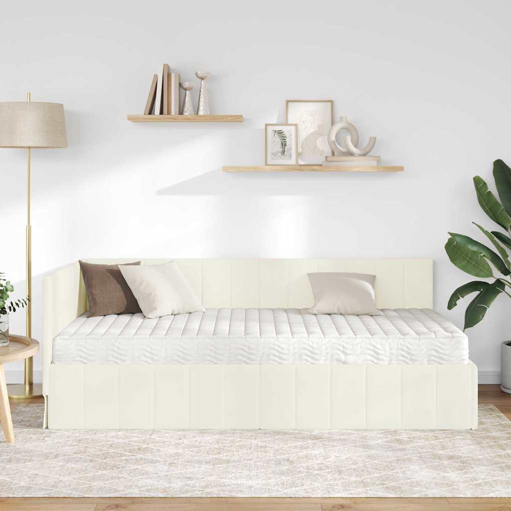 Eckbettgestell mit Matratze 2 stk. Creme 90 x 190 cm Samt