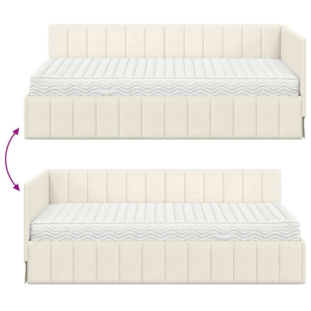 Eckbettgestell mit Matratze 2 stk. Creme 90 x 190 cm Samt