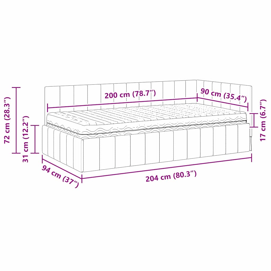 Eckbettgestell mit Matratze mit Kopfteil 2 pcs Grau Samt