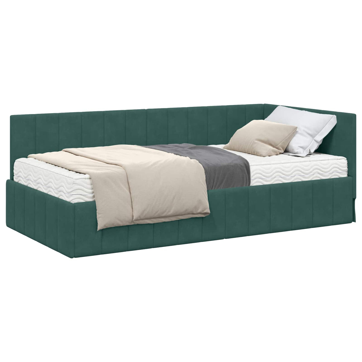 Eckbettgestell mit Matratze 2 stk. Dunkelgrün 90 x 200 cm Samt