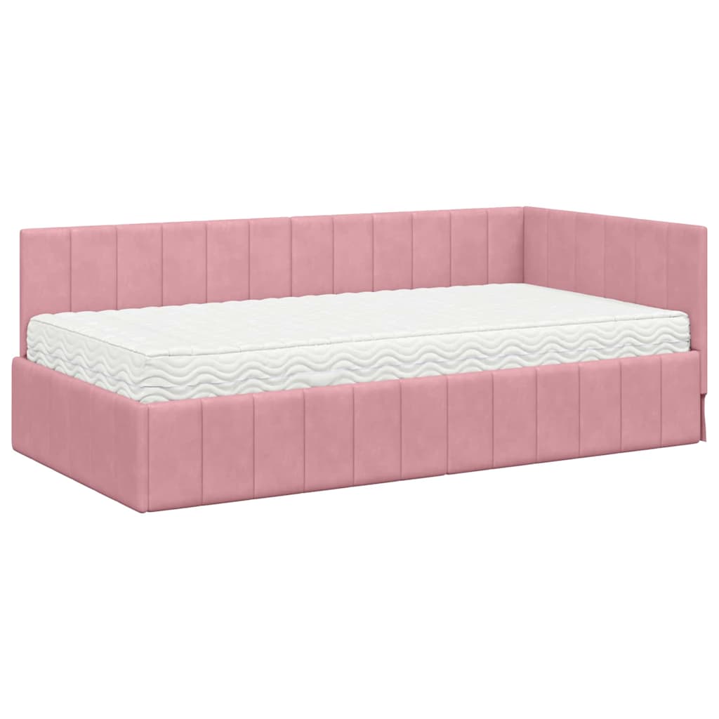 Eckbettgestell mit Matratze 2 stk. Rosa 90 x 200 cm Samt