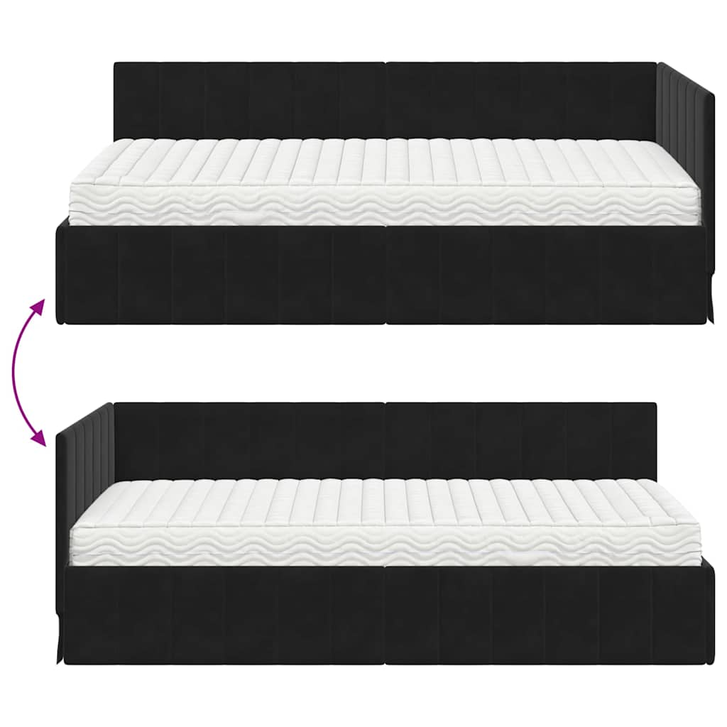 Eckbettgestell mit Matratze 2 stk. Schwarz 90 x 200 cm Samt