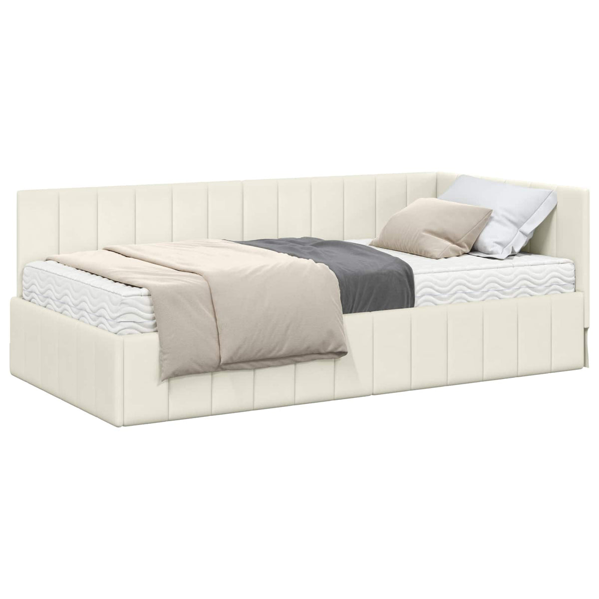 Eckbettgestell mit Matratze 2 stk. Creme 90 x 200 cm Samt