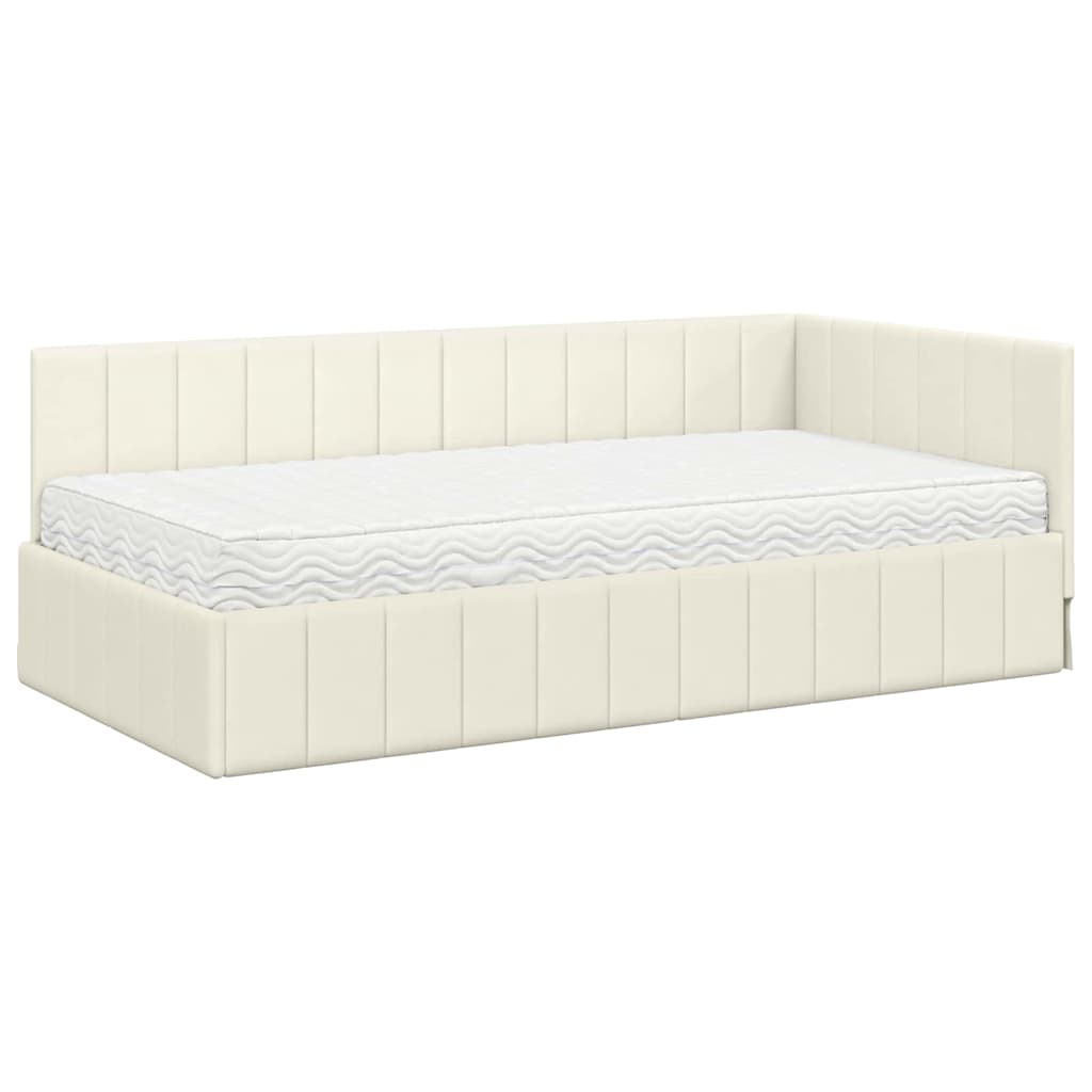 Eckbettgestell mit Matratze 2 stk. Creme 90 x 200 cm Samt